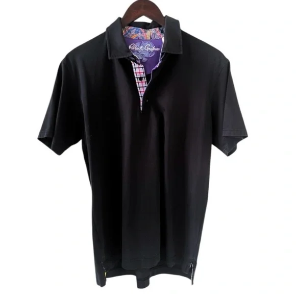 Robert Graham Black with Paisley and Plaid Accents Short Sleeve Polo Shirt - Picture 2 of 8